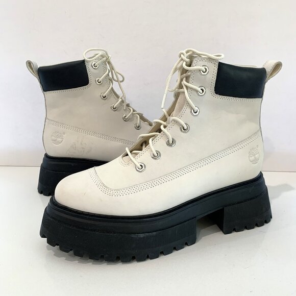 Timberland Sky 6 Inch Lace-up Boots Leather Combat Booties White Size 9 NEW - Picture 2 of 8